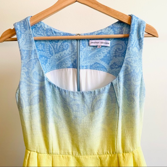 Jonathan Saunders Dress Yellow Blue Waisted Mid-line Length Pockets Size… - Picture 2 of 13